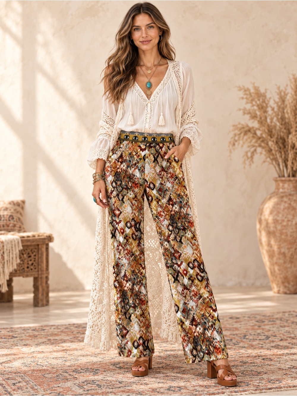 Viviana G. for Petit Pois Brown Multi Fall Colors Velour Pants Size L(30x34)